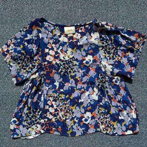 Maeve Medium Floral Print Viscose Blouse With Short Sleeves & Loose Fit